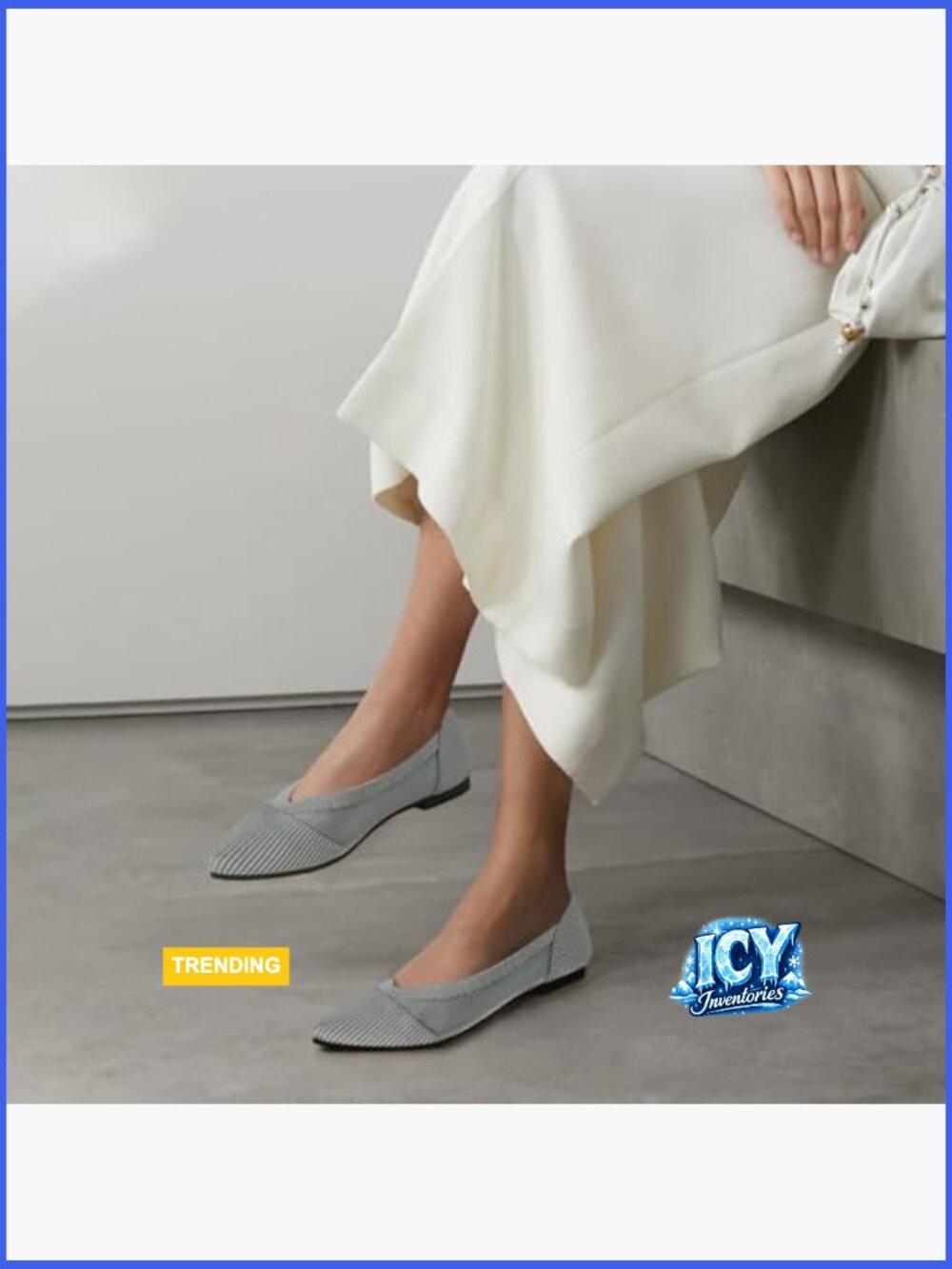 Knit Flats Pointed Toe Comfortable Mesh Ballet Shoes - Picture 3 of 7